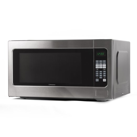 Westinghouse WCM22120SSM 1200 Watt Counter Top Microwave Oven, 2.2 Cubic Feet, Stainless Steel Front, Black Cabinet