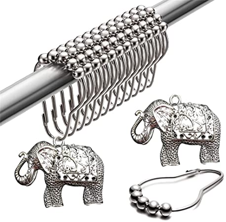 nobrand Elephant Shower Curtain Hooks Rings - Animal Pendant Accessories Set, 304 Stainless Steel Shower Curtain Rings, Elephant Decorative Accessories Set, 12 PCS