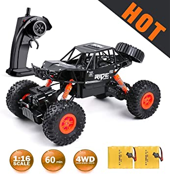 Remote Control Car for Boys,1:16 Off Road RC Car with Two Rechargeable Batteries, 4WD All Terrain Rock Crawler，Dual Motors Remote Control Truck as Cool Birthday Gifts for Kids Age 4 5 6 7 8 9 10