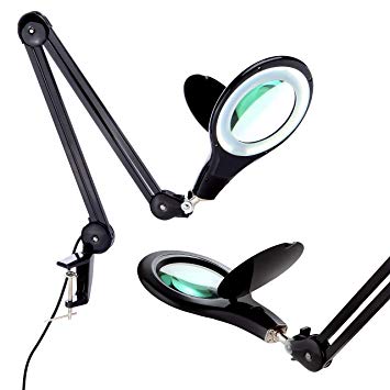 Brightech LightView PRO LED Magnifying Glass Desk Lamp for Close Work - Bright Magnifier Lighted Lens - Puzzle, Craft & Reading Light for Table Top Tasks - 1.75x Magnification