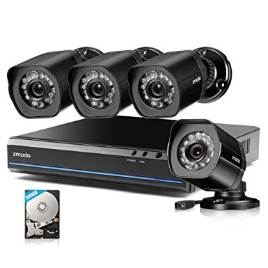 Zmodo 4 Channel 1080p Video Security Camera System with 4CH NVR (4) Weatherproof Indoor/Outdoor Cameras 500GB Hard Drive