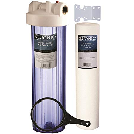 BLUONICS 20" Big Blue Whole House Water Filter 5 Micron Sediment Cartridge for Rust, Iron, Sand, Dirt, Sediment and Undissolved Particles with CLEAR BLUE TRANSPARENT HOUSING