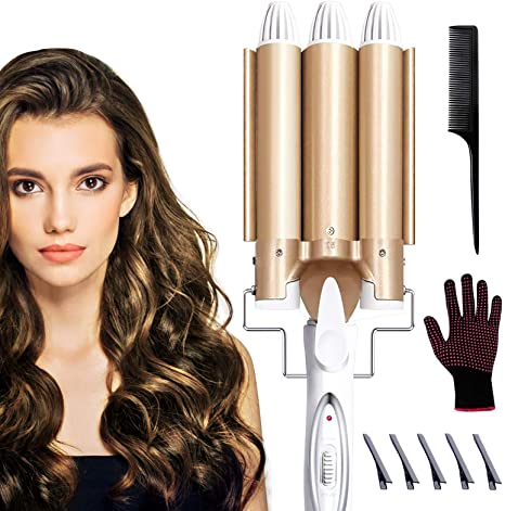 HONGXIAN Hair Curler, 3 Barrel Hair Waver 25mm-Two Speed Temperature Control, Quick Heating Ceramic Curling Wand for Long or Short Hair Styling