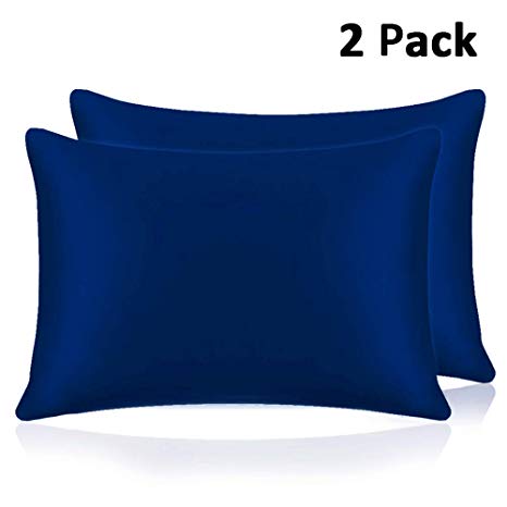 Adubor Silk Satin Pillowcase 2 Pack Silky Pillow Cases for Hair and Skin, Hypoallergenic Anti-Wrinkle, Super Soft and Luxury Pillow Cases Covers with Envelope Closure (Navy, 20x26)