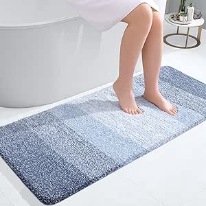 OLANLY Bathroom Rug Mat 47x20, Extra Soft and Absorbent Microfiber Bath Rugs, Non-Slip Plush Shaggy Bath Carpet Runner, Machine Wash Dry, Bath Mats for Bathroom Floor, Tub and Shower, Blue