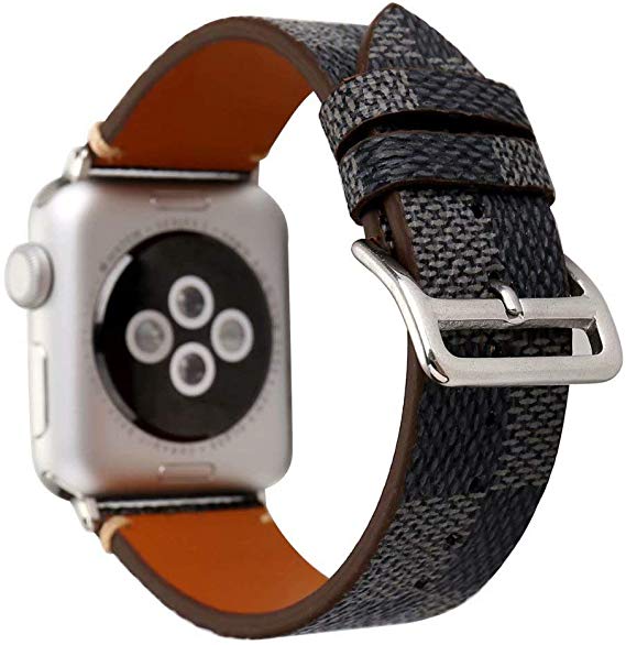Clatune Classic Checker Watch Band Strap Plaid Pattern Leather Wristband Bracelet Compatible with 40mm 38mm Apple Watch Series 4/3/2/1 - Gray,Style 2