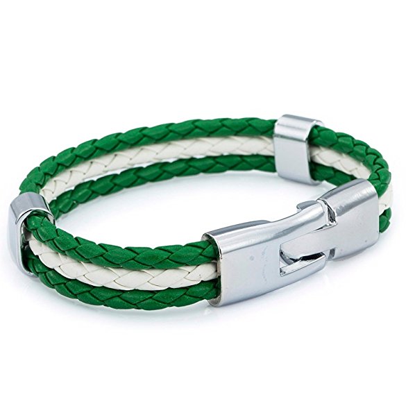 Trendsmax 12mm Mens Womens Nigeria Nigerian Flag Braided Rope Surfer Leather Bracelet Wristband