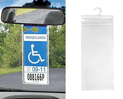LotFancy Handicap Parking Permit Holder - Handicap Placard Protector Hanger Sleeve - Pack of 2 Plastic Card Hang Tag