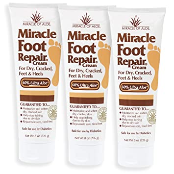 Miracle Foot Repair Cream | 8 Ounce Tube (3) | 60% Pure Aloe Vera Gel | Fast Relief for Dry, Cracked, Itchy Feet and Heels | Moisturizes | Softens | Restores Comfort | Stops Nasty Odor | Diabetic-Safe