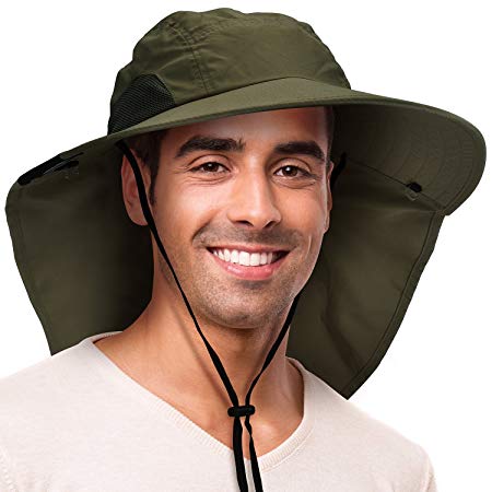 Solaris Outdoor Fishing Hat with Ear Neck Flap Cover Wide Brim Sun Protection Safari Cap for Men Women Hunting, Hiking, Camping, Boating & Outdoor Adventures