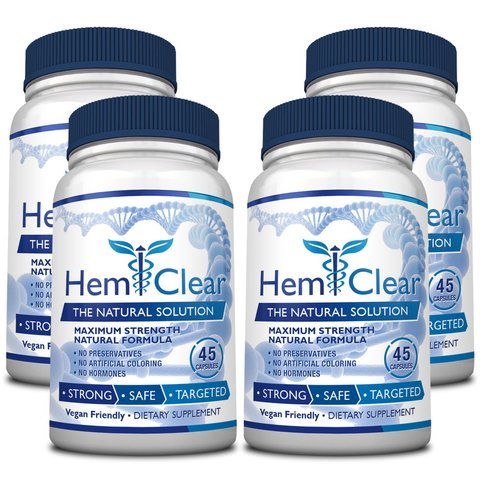 HemClear for Hemorrhoids - Vegan, 100% Natural Formula for Hemorrhoid Relief & Vascular Health - Maximum Strength 4 Bottles
