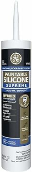 GE Supreme Paintable Silicone Caulk for Window & Door - 100% Waterproof Silicone Sealant, 7X Stronger Adhesion, Freeze & Sun Proof - 9.5 fl oz, White, 1 Pack