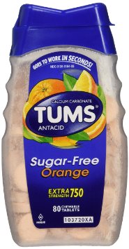 Tums Extra Strength Sugar Free Orange Antacid/Calcium Supplement, 80 Tablets