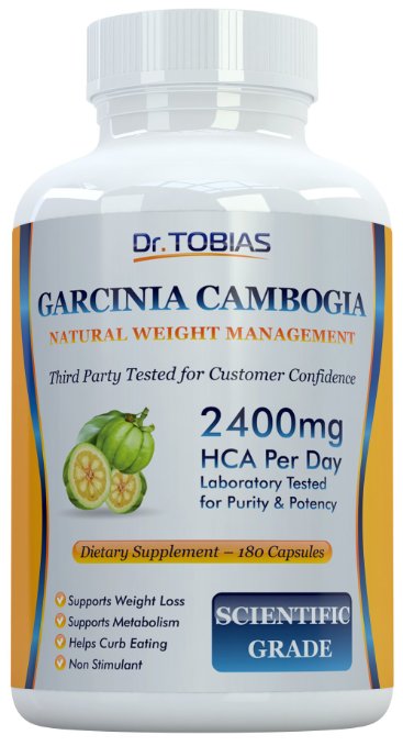 Dr Tobias Garcinia Cambogia with 2400mg HCA per Day - Third Party Tested - Weightloss Support With Ingredients You Can Trust