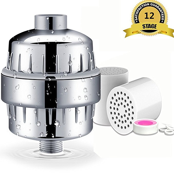 12-Stage Shower Water Filter with 2 Replacement Cartridges, to Remove Hard Water, Chlorine, Flouride and Heavy Metals, for Any Shower Head and Handheld Shower,to Protect Your Skin and Hair …