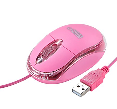 SOONGO Mini Optical Wired Mouse PC Computer LED Light Mouse (Pink)
