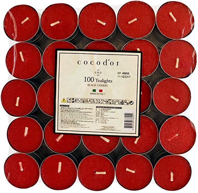 Cocod'or Scented Tealight Candles 100 Pack, Black Cherry, 4-5 Hour Extended Burn Time, Made in Italy