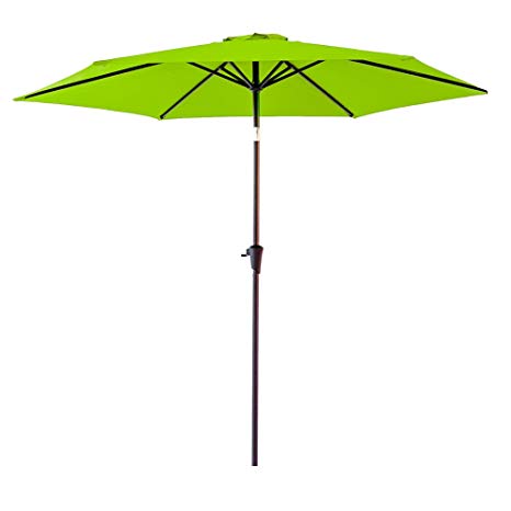 FLAME&SHADE 9 Foot Round Outdoor Market Patio Umbrella with Crank Lift, Push Button Tilt, Apple Green