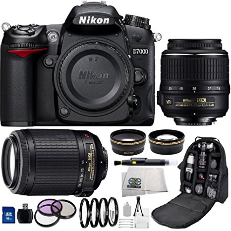 Nikon D7000 16.2MP CMOS Digital SLR Camera Bundle with Lens, Bag and Accessories (15 Items)