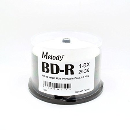 Melody 6x BD-R Blu-ray Recordable White Inkjet Printable Blank Disc, 25GB, 50 pcs in Spindle
