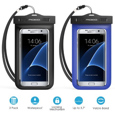 Universal Waterproof Case, MoKo [2-Pack] Cellphone Dry Bag With Armband & Neck Strap for iPhone SE / 6s / 6s Plus, Galaxy S7 / S7 Edge, and Other Devices up to 5.7 inch, BLACK   BLUE