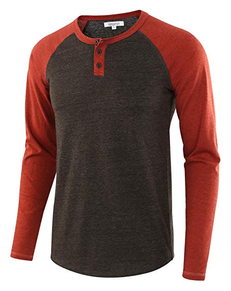 Vetemin Men's Casual Vintage Long Sleeve Raglan Henley Shirts Baseball T-Shirt