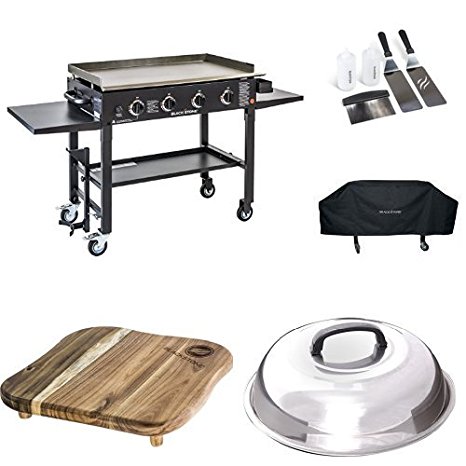 Blackstone 36 inch Outdoor Flat Top Gas Grill Griddle Station Pro Bundle 4-burner Grill, Cover, Accessory Kit, Melting Dome, Cutting Board and Breakfast Kit