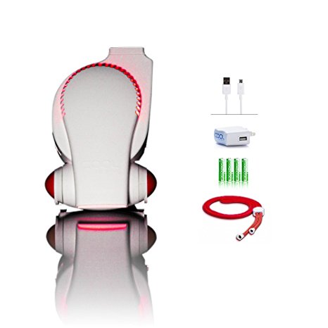 Cool On The Go Recharge USB Rechargeable Mini Fan with LED Lights Bundle with Rechargeable Batteries and Power Charger, Red