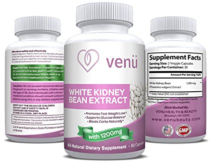 Venü Beauty Pure White Kidney Bean Extract – 600mg Dietary Supplement – 60 Capsules for Natural Weight Loss, Carb Intercept, Anti-Aging & Glucose Support