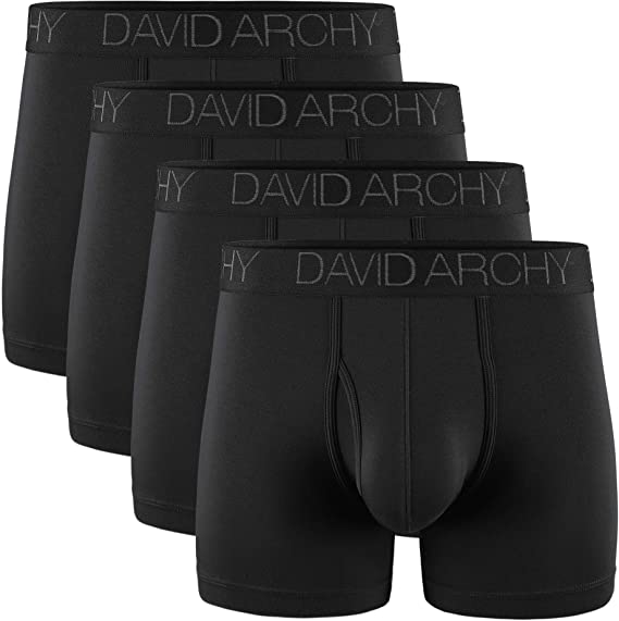 DAVID ARCHY Men's Breathable Boxer Briefs Bamboo Rayon Trunks with Fly in 3 or 4 Pack