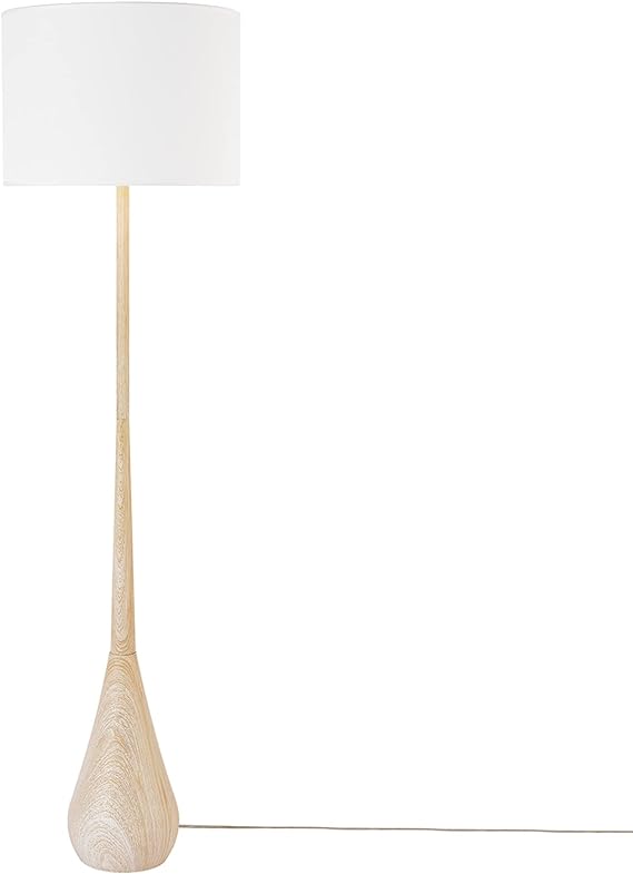 Globe Electric 52112 Kanana 65" Floor Lamp, Faux Wood, Cotton Shade