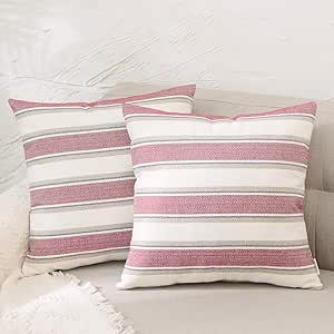 Stripe Throw Pillow Covers Case Faux Linen Big Size Decorative Throw Cushion Covers Multi Color Pillowcase with Smooth Hidden Zipper for Sofa Bed Car Red White 2 Pieces 28"x 28"