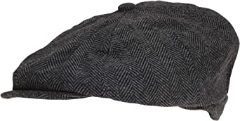 Black Grey Herringbone Newsboy 8 Panel Baker Boy Tweed Flat Cap Mens Gatsby Hat