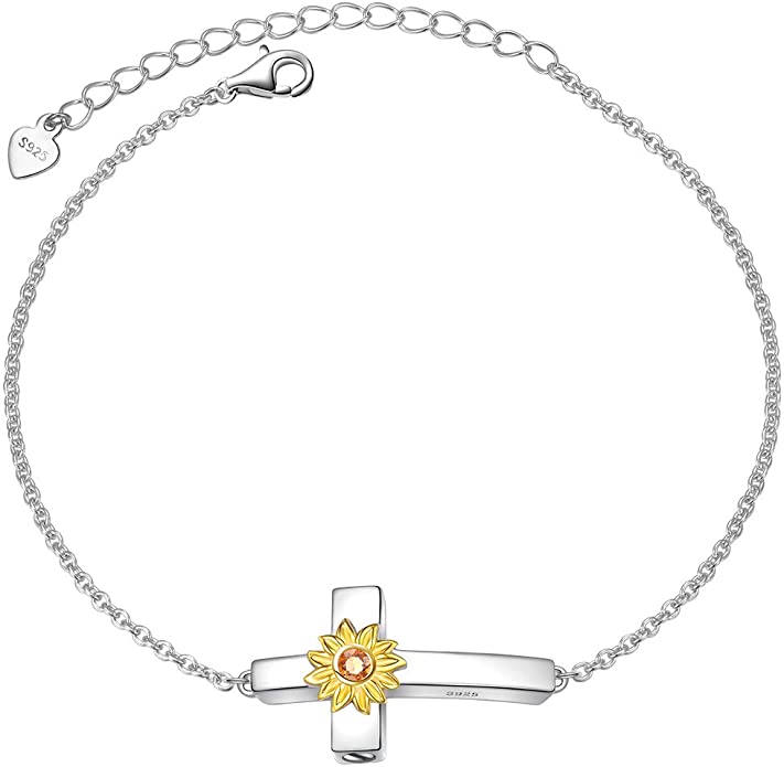 S925 Sterling Silver Urn for Ashes Infinity or Sunflower with Cross or Angel Wings Bracelet for Women