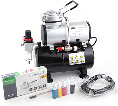 Timbertech Airbrush Compressor Kit AS-186K Professional Airbrushing System Kit with Airbrush Gun AG130, 5 Primary Opaque Colors Acrylic Paint, Airbrush Hose, Airbrush Holder for Artist (110-120V)