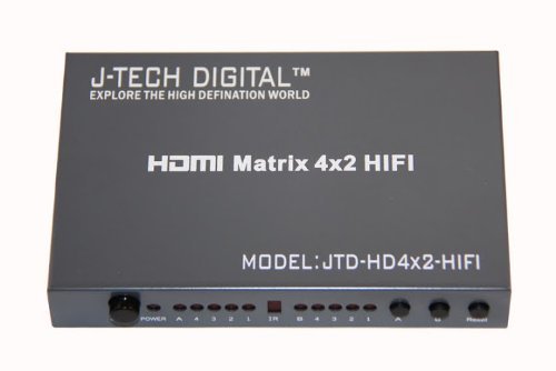 J-Tech Digital JTD-HD4X2-HIFI HDMI 4x2 Matrix Version 13 Certified for Full HD 1080p and Support 3D