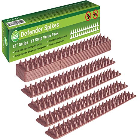 Defender Spikes, Cat and Bird Repellent [Protect Your Property] Outdoor Fence Security Control to Keep Off Roosting Pigeons and More Out. Plastic Deterrent Anti Theft Climb Strips - 12pk [12 Foot]