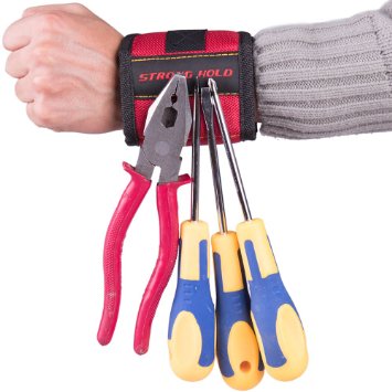 SUPER STRONG Magnetic Wristband Holds Small Metal Tools Screws Nails Bolts Tightly While Working Embedded with Super Powerful Magnets Perfect Solution to Making Endless Trips to the Toolbox