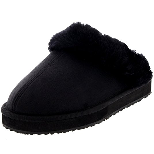 Womens Original Fur Trim Winter Warm Indoor Comfy Slip On Mule Slippers