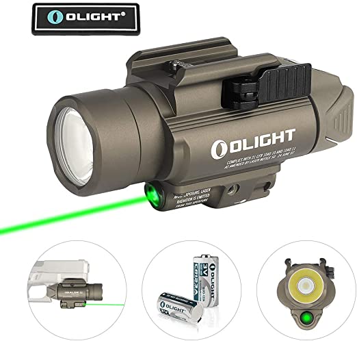 OLIGHT Baldr Pro 1350 Lumens Tactical Weaponlight with Green Beam, 260 Meters Beam Distance Compatible with 1913 or Glock Rail, Powered by 2 x CR123A Batteries