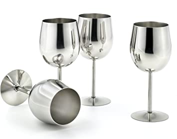 StainlessLUX 77374 4-piece Brilliant Stainless Steel Wine Glass Set/Wine Tasting Goblet Set - Quality Drinkware for Your Enjoyment