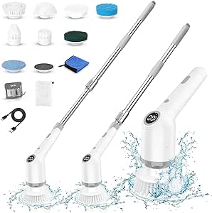 Electric Spin Scrubber, 9 in 1 Electric Cleaning Brush Up to 450RPM Cleaning, Power Scrubber with 8 Replaceable Brush Heads and Extension Arm, Shower Scrubber for Bathroom, Car, Floor