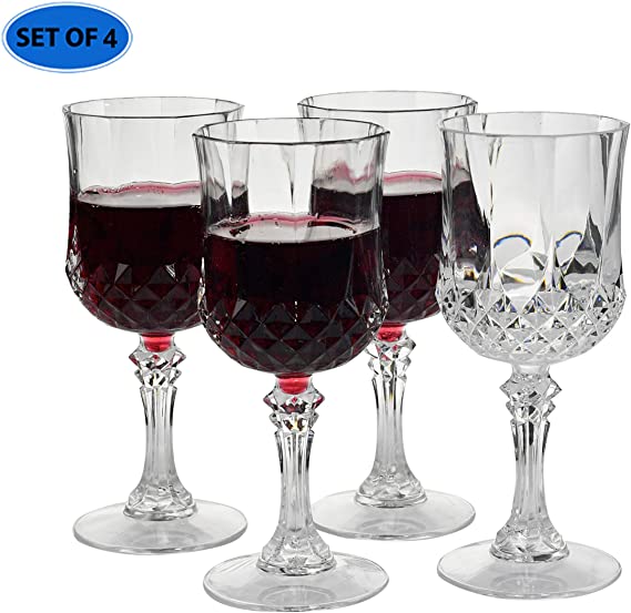 Home-X - Elegant Unbreakable Hard Plastic Crystal Goblets | Ideal For Wine & Champagne | Perfect Stem Glass For Parties, Weddings, Outdoor Events, BBQ and Picnics