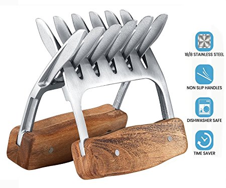 Metal Meat Claws, Stainless Steel Meat Forks, BBQ Pulled Pork Shredder Claw - Shredding Handling & Carving Food with Wooden Handle for Pulling Brisket from Grill Smoker or Slow Cooker - Barbecue Paws