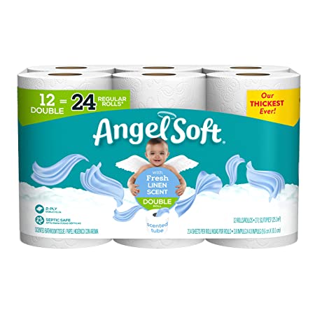 Angel Soft Toilet Paper with Fresh Linen Scented Tube, 12 Double Rolls, 214 2-Ply Sheets Per Roll