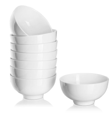 Dowan Porcelain 11.8oz Dessert Bowls/Snack Bowl Set, 5-inch Individual Soup/Cereal/Salad Bowl for Portion Control, White (Set of 8)