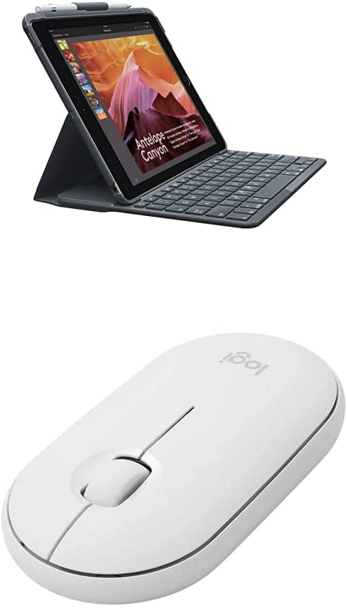 Logitech Slim Folio with Integrated Bluetooth Keyboard for iPad with Pebble i345 Wireless Bluetooth Mouse