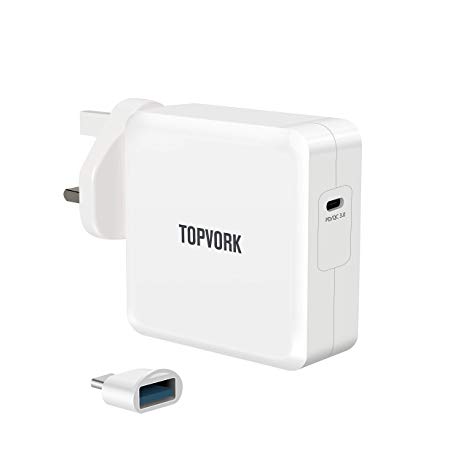 TOPVORK USB C Charger, 87W with Type-C to USB-A Adapter Quick Charge 3.0 and Power Delivery 3.0 Universal Travel Wall Charger for Apple M