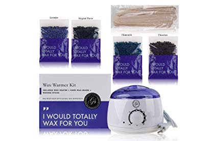 Wax Warmer Electric Hair Removal Home Waxing Kit (UK Plug) - Melter Pot with Adjustable Temperature 4 Flavour Hard Wax Beans 10 Applicator Spatula Sticks For Women Men