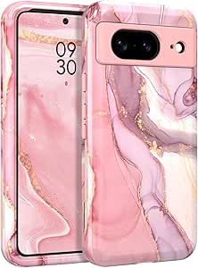 BENTOBEN for Google Pixel 8 Case, Rubber Protective Cover for Google Pixel 8, Silicone Ultra Slim Glossy Soft Shockproof Phone Case, Marble Pink